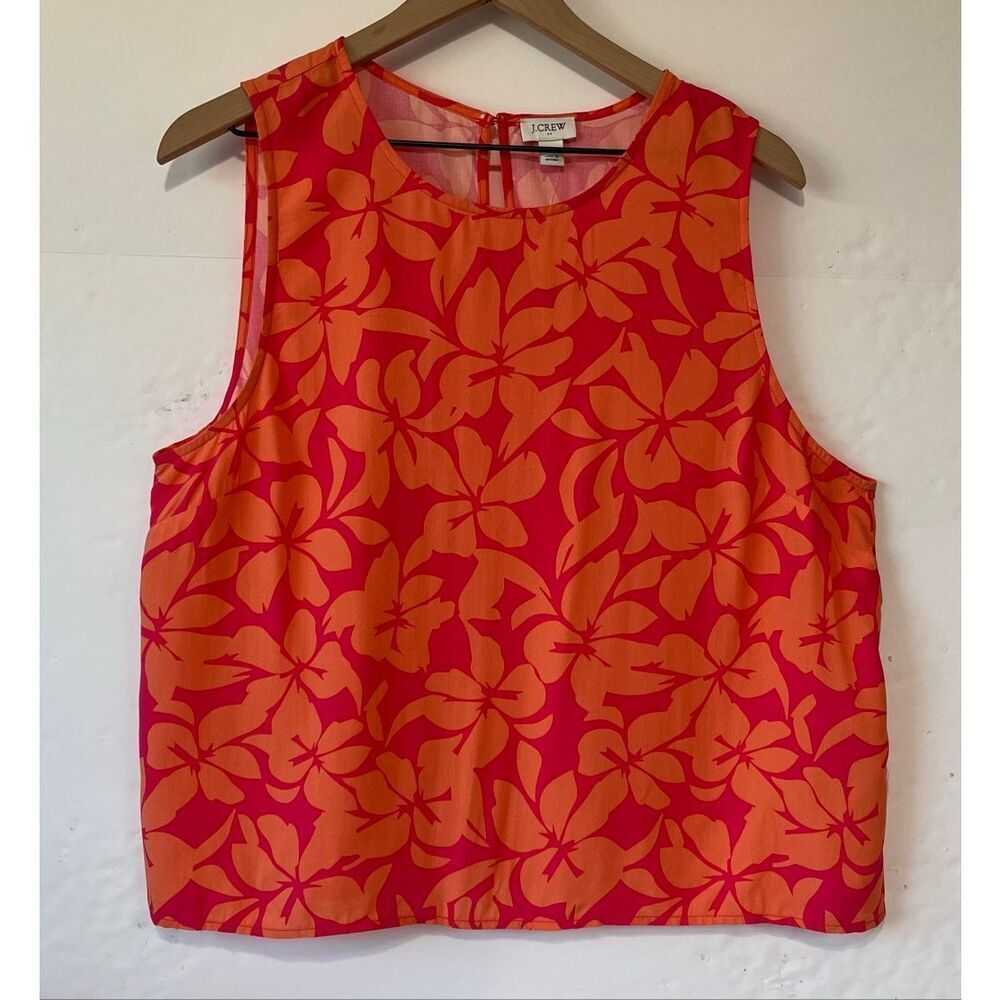 J Crew Pink And Orange Floral Sleeveless Top Size L